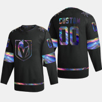 Men Vegas Golden Knights Custom #00 Iridescent Holographic Collection Authentic Black Jersey Men Vegas Golden Knights Custom #00 Iridescent Holographic Collection Authentic Black Jersey