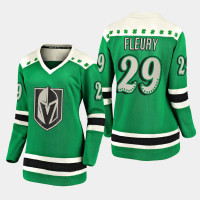 Women Vegas Golden Knights Marc-Andre Fleury 2021 St. Patrick's Day Green Jersey